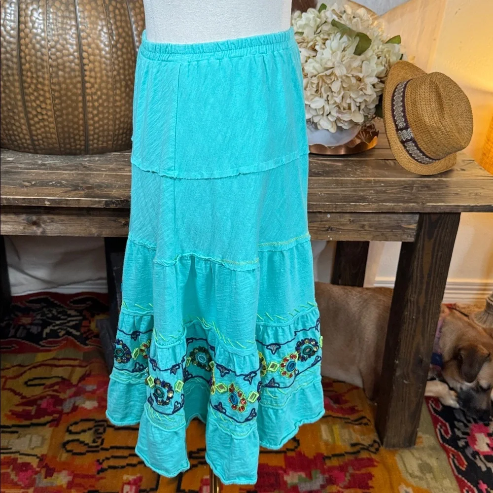 Vintage Double D Ranch Teal Embroidered A-Line Skirt - Picture 4 of 5